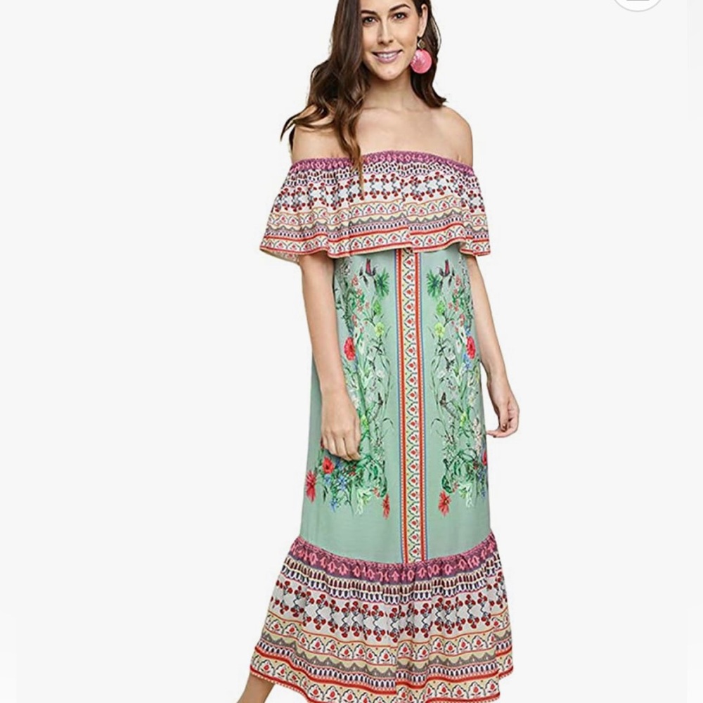 Umgee Women's Off The Shoulder Ruffle Maxi Dress